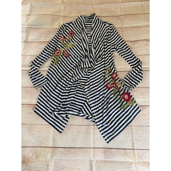 Soft Surroundings Women's Flortal Embroidered Stripped Open Front Duster - Mediu - Picture 6 of 12